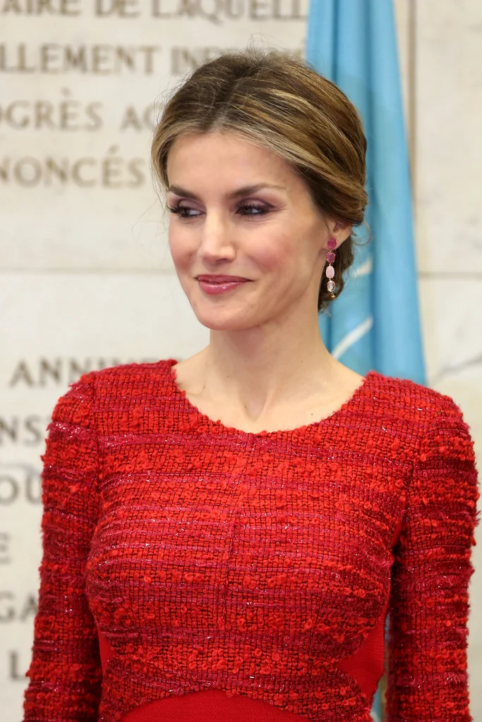 Director of the FAO Jose Da Silva greets Queen Letizia of Spain as she arrives at the FAO headquarter for the second international conference on nutrition