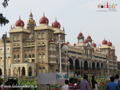 First view of the Mysore Palace Mysore Palace view from entrance gate