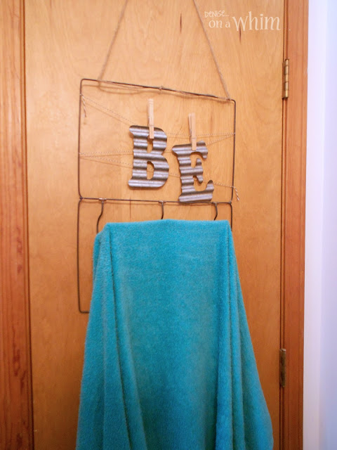 Garment Hanger Bag Repurpsoed as Towel Bar | Vintage Farmhouse Bathroom Makeover | Denise on a Whim