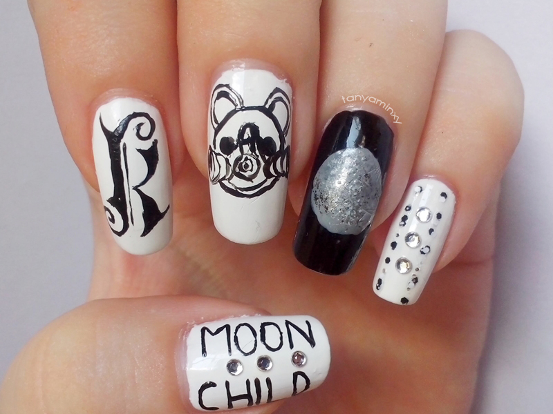 Matching Manicures: Black & White Nails - Kerli Moonchild Moonchildren I-Loo Moon Nails
