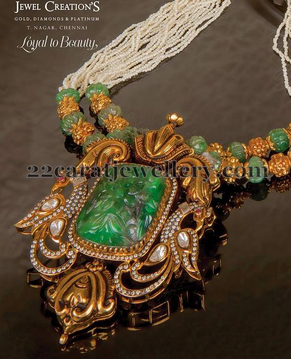 Dull Finish Emerald Pendant Jewellery Designs
