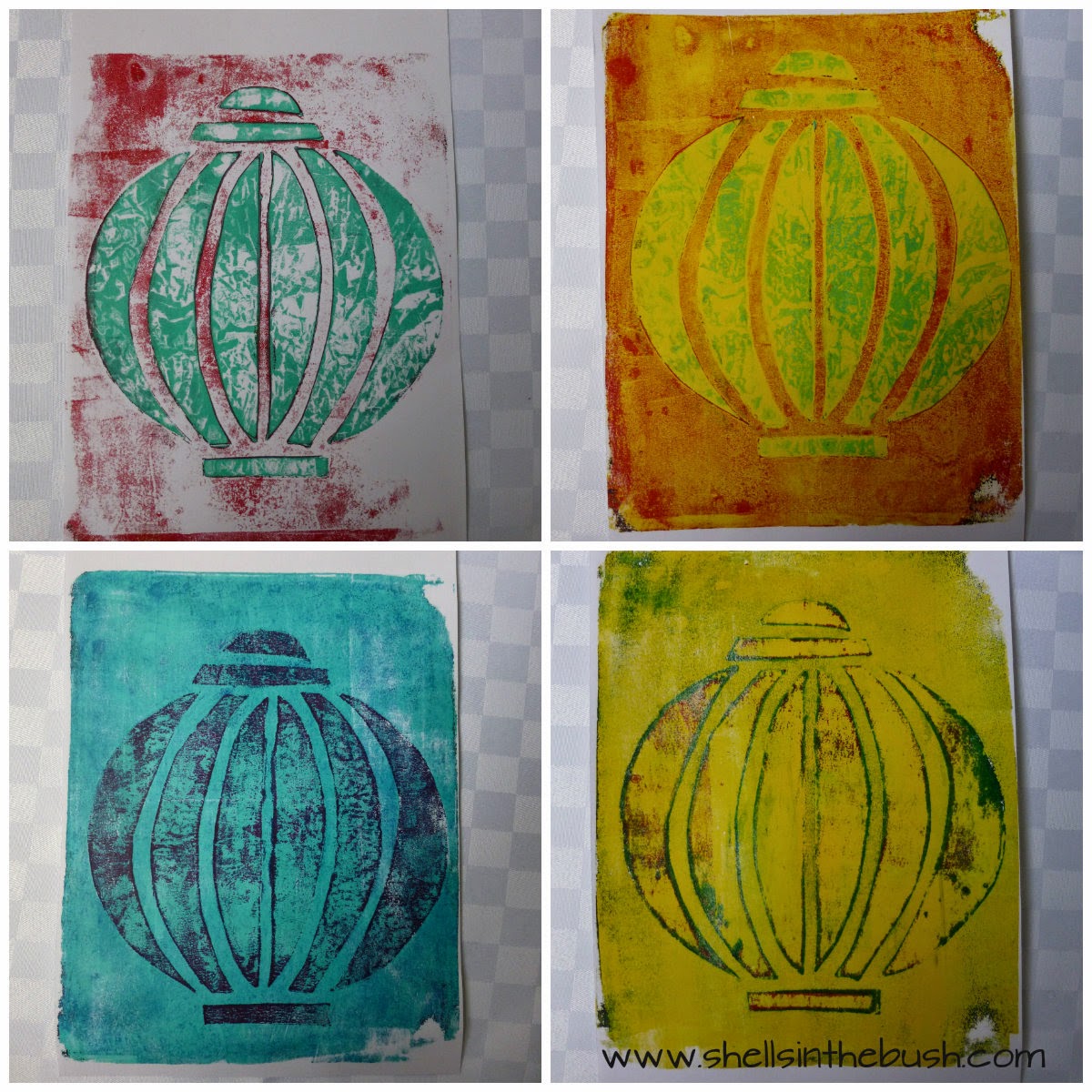 Shells in the Bush Gelli Print Lanterns and Stencil