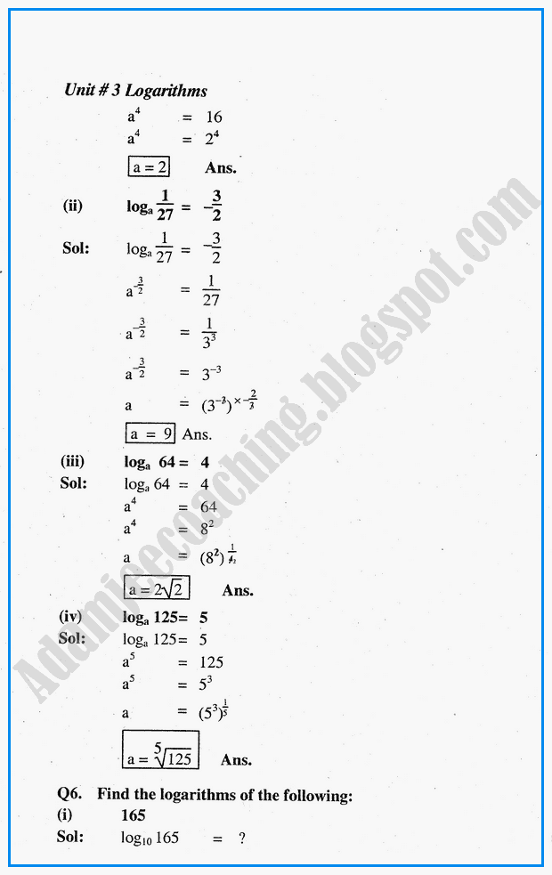 Adamjee Coaching Logarithms Question Answers Mathematics Notes for