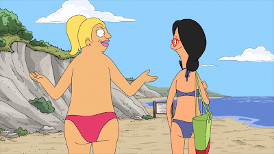 Linda Belcher y Gretchen, de la serie Hamburguesas Bob, episodio "Nude Beach". 