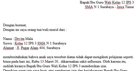 30+ Cara Buat Surat Izin Sekolah Karena Sakit PNG