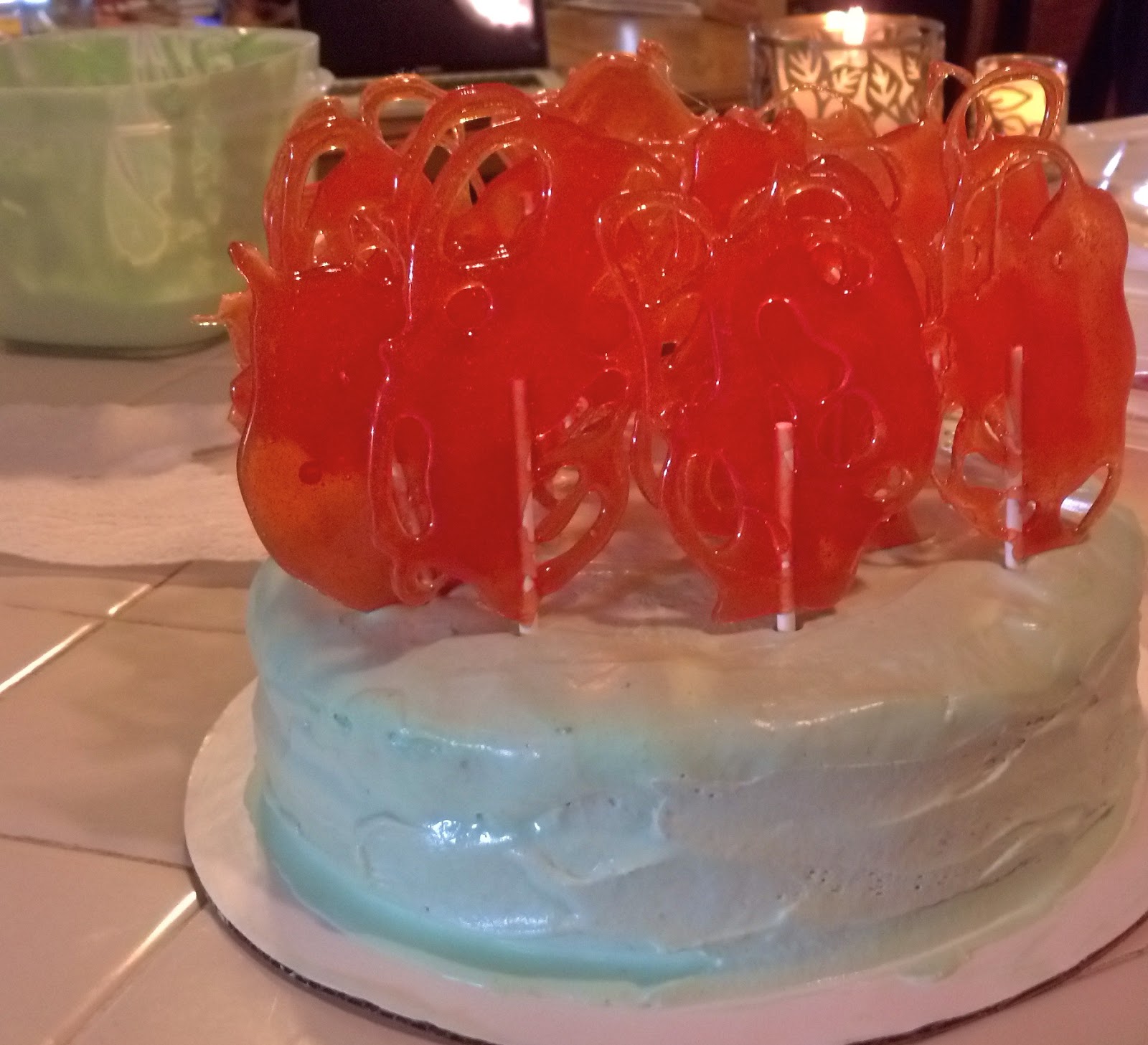 Battered and Whipped Green Tea Cake with Sriracha Lollipops