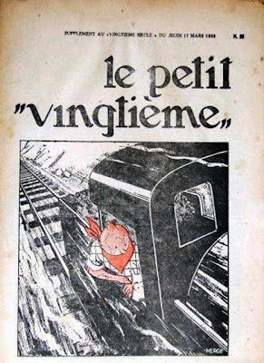 Zelfde tijdschrift weer; Kuifje bestuurt een stoomtrein