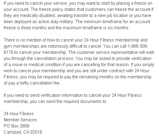 cancel 24 hour fitness membership phone #