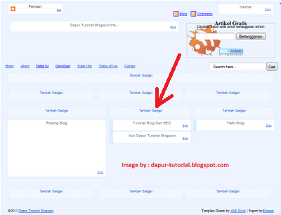 Klik Tambah Gadget Elemet Halaman Blogspot
