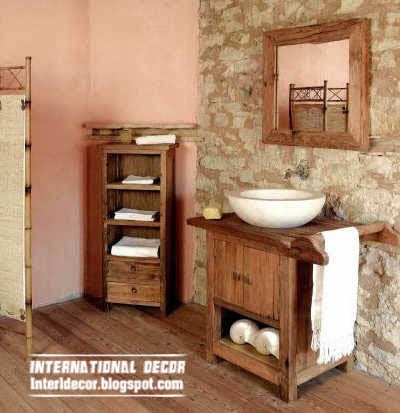 Rustic decor and furniture for small bathroom