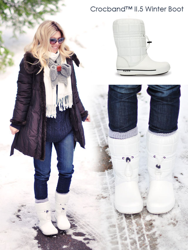 cute white snow boots, crocs moon boots