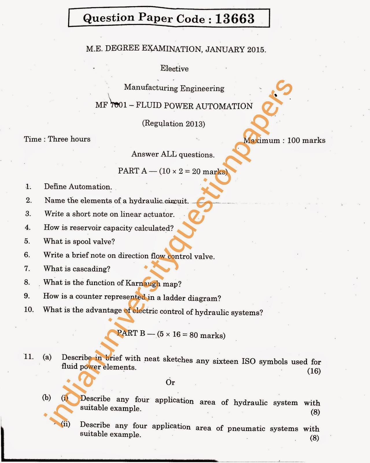 MF7601 Fluid Power Automation M.E Manufacturing Anna University