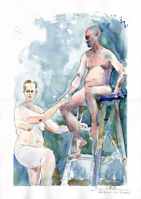 Watercolour of two models by David Meldrum