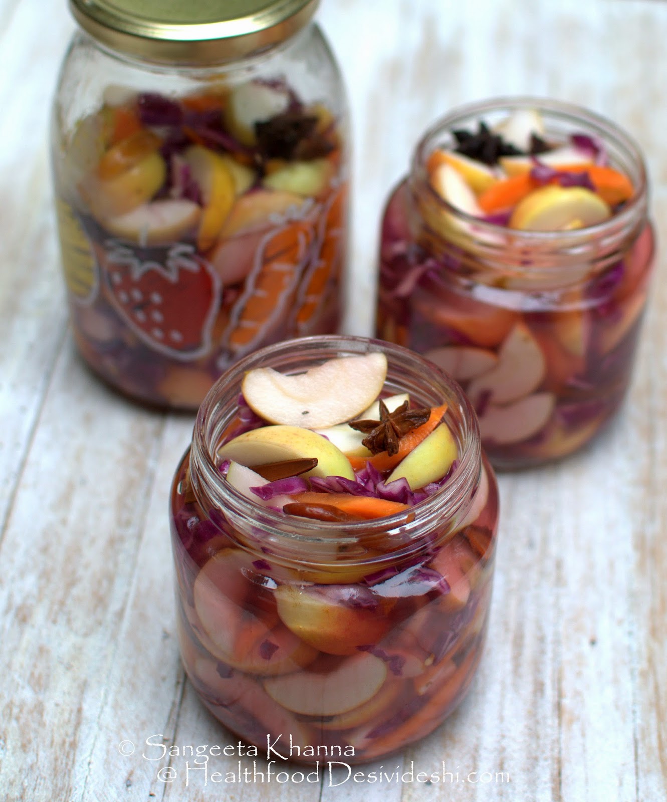 probiotic foods pickled salad with tart apples, summer carrots and red