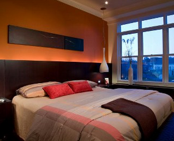 kamar tidur orange, kamar tidur minimalis orange, minimalis kamar konsep jingga, warna jingga pada kamar