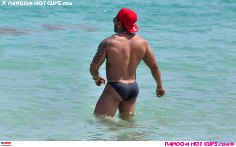Man in a very tight swimming costume