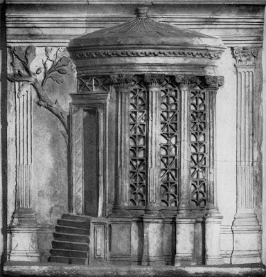 Рельефное изображение храма Весты в галерее Уффици во Флоренции. Рельефное изображение храма Весты в галерее Уффици во Флоренции.