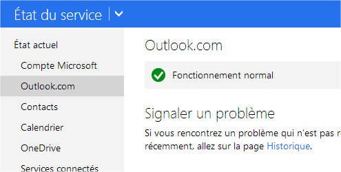 capture d'écran du site status.live.com