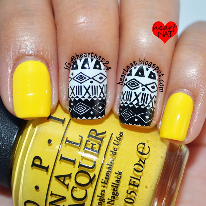 heartnat: Yellow, Black, & White Tribal Nail Art
