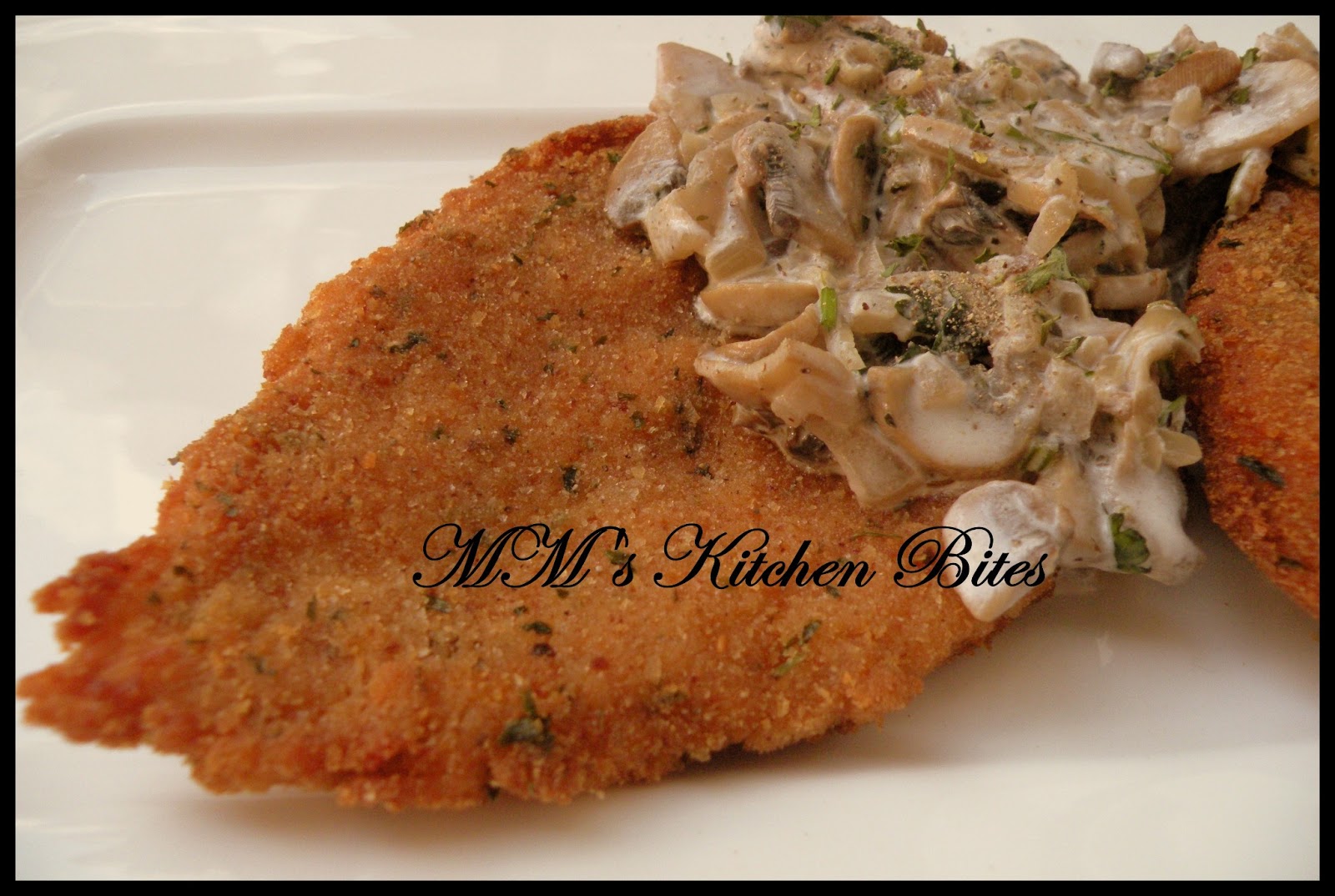 MM's Kitchen Bites Pan Fried Crumbed Chicken with Creamed Mushrooms