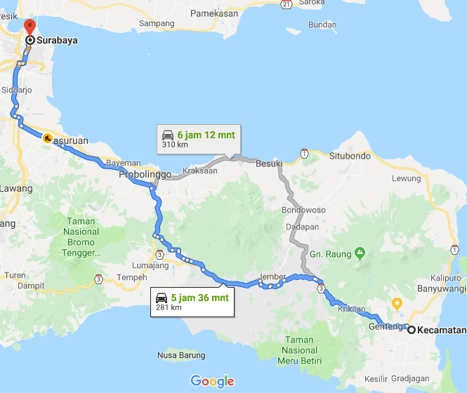 Travel Banyuwangi Surabaya via Jember
