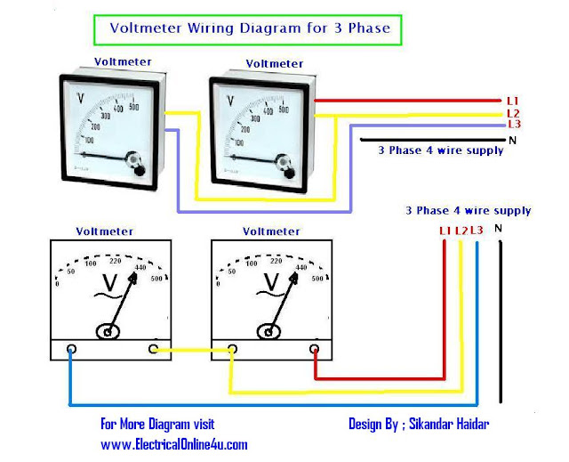 How to Wire Voltmeters For 3 Phase Voltage Measuring - Electrical Online 4u