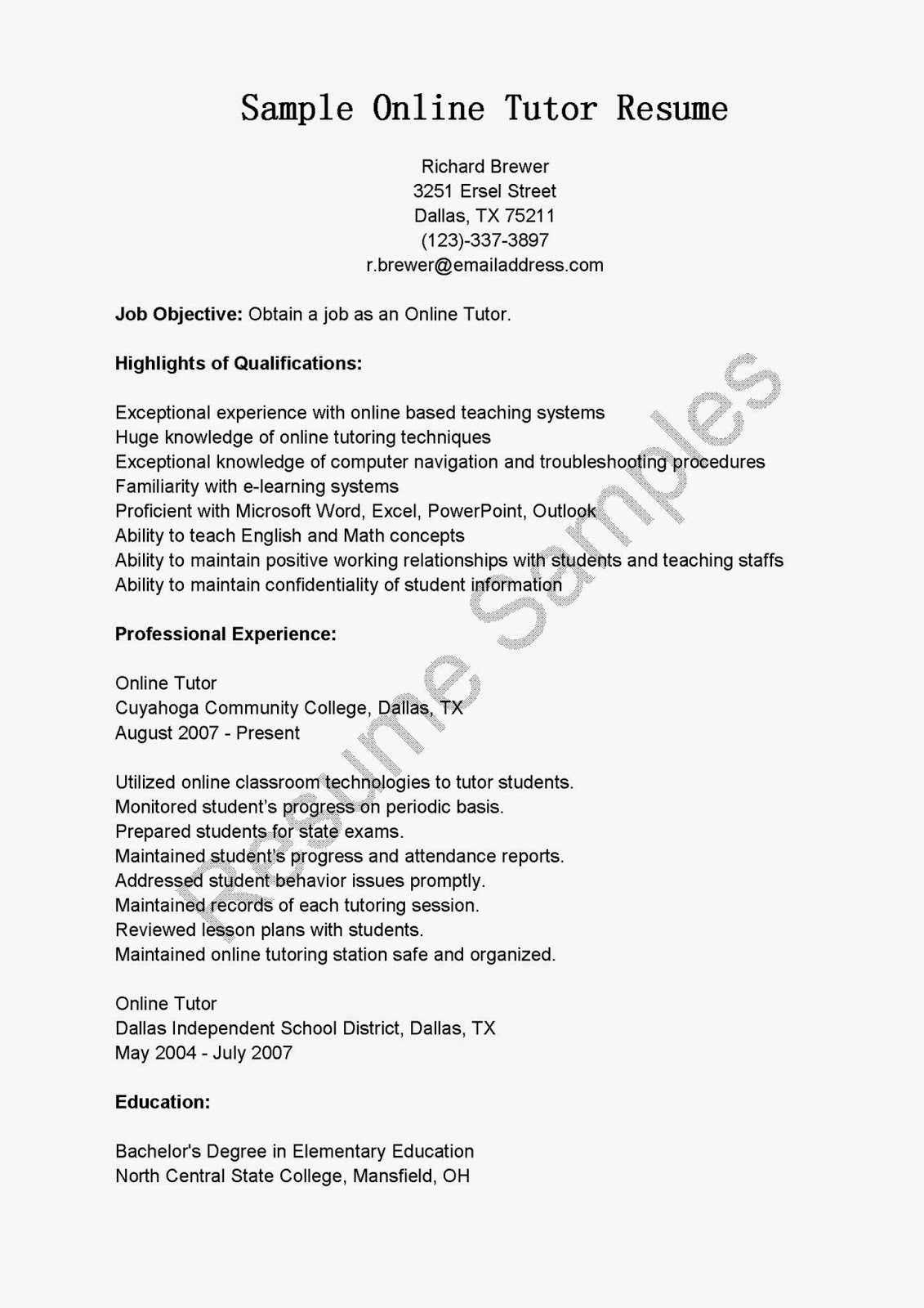 online resume format samples