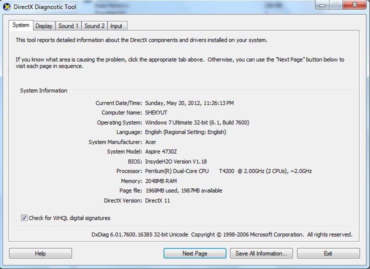 Sir Sherwin's Computer Tutorial Use DirectxDiagnostic Tool to diagnose