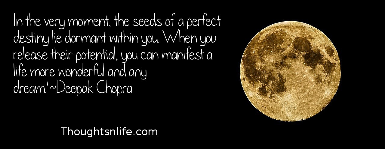 Thoughtsnlife.com : In the very moment, the seeds of a perfect destiny lie dormant within you. When you release their potential, you can manifest a life more wonderful and any dream."~Deepak Chopra  