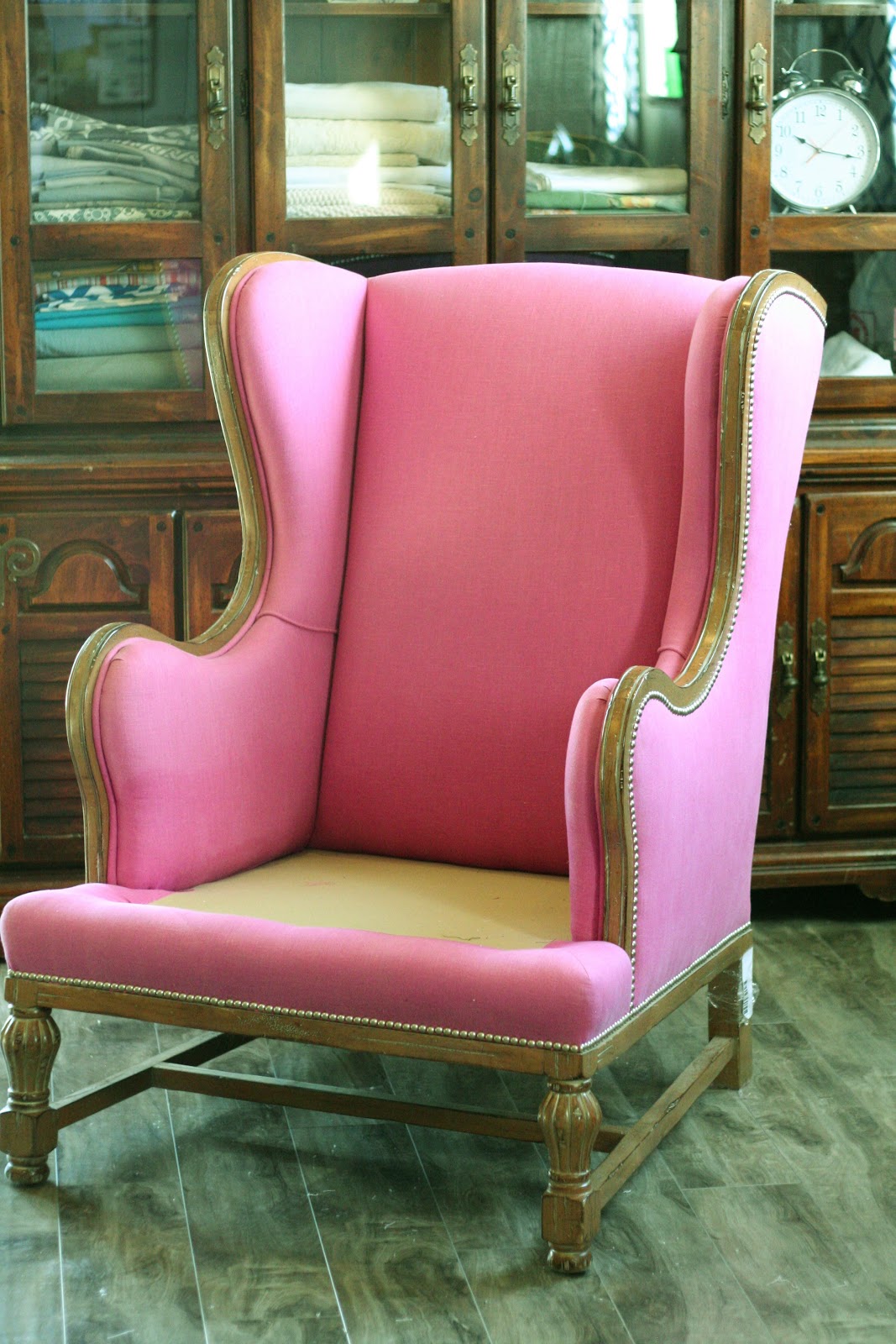 Custom Slipcovers by Shelley Pink Topstitched Wingbacks