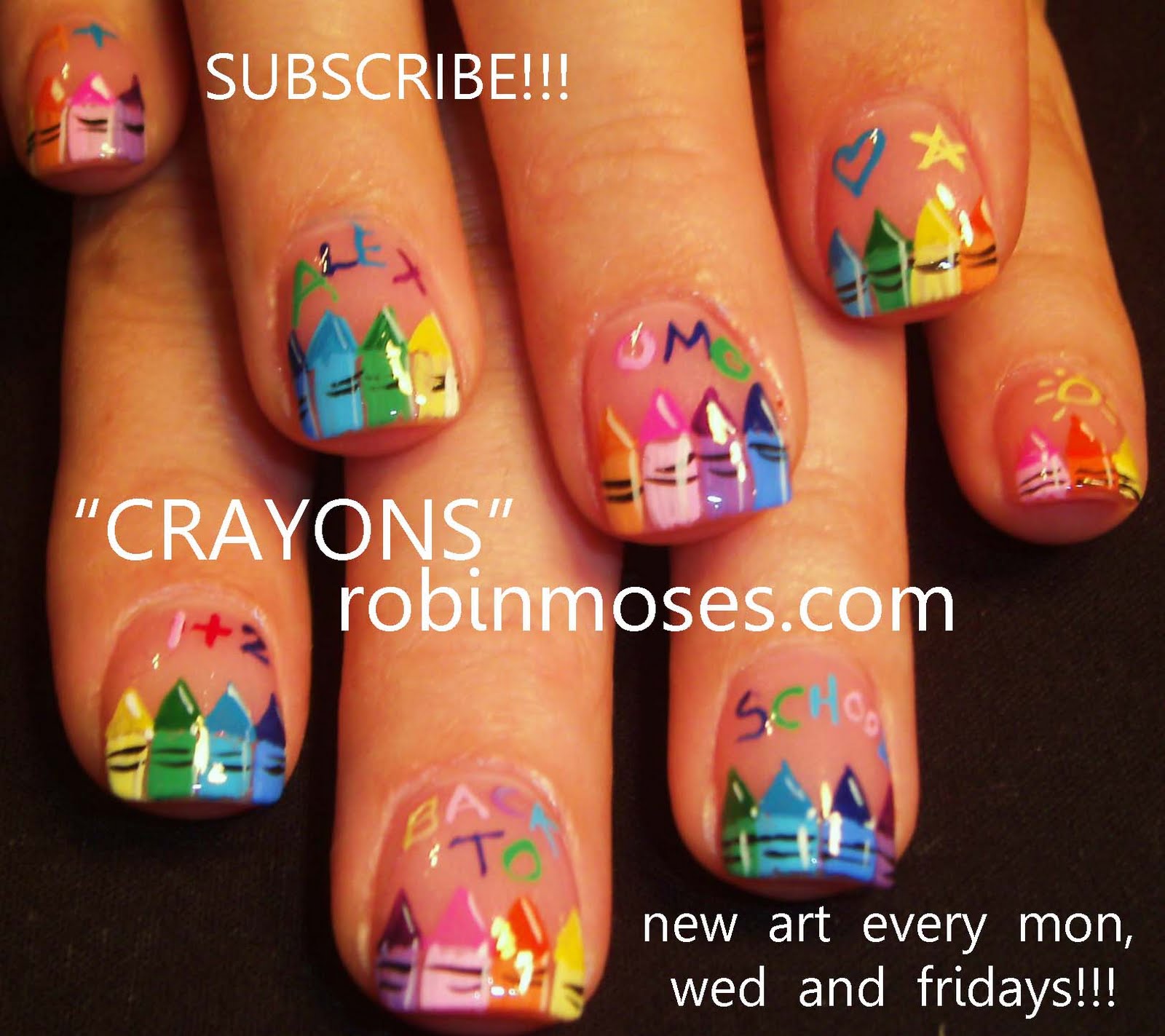 Robin Moses Nail Art back to school nail, crayon nail, crayola nails