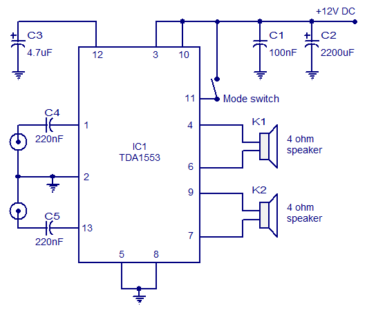 TDA1553 Car Stereo Amplifier Circuit | audio wiring diagram