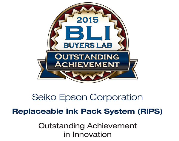 Epson's Replaceable Ink Pack System (RIPS) technology was recognized by the Buyers Laboratory LLC (BLI), a leading provider of independent information to the imaging industry, with the Outstanding Achievement in Innovation Award for the summer 2015! Seiko Epson RIPS-OUTSTANDING-APICK-SEAL-S15
