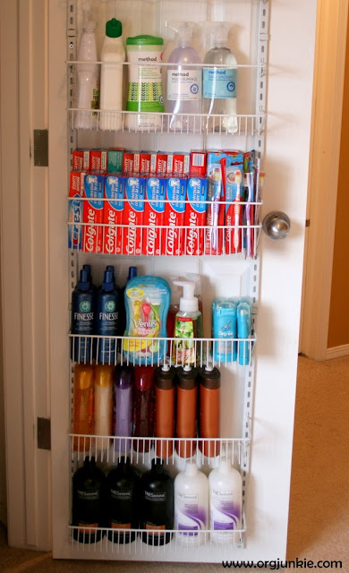 Making the Most of Small Spaces with an over the door rack at I'm an Organizing Junkie