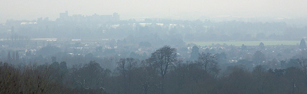 Windsor Castle on the horizon from the Air Force memorial at Runnymede