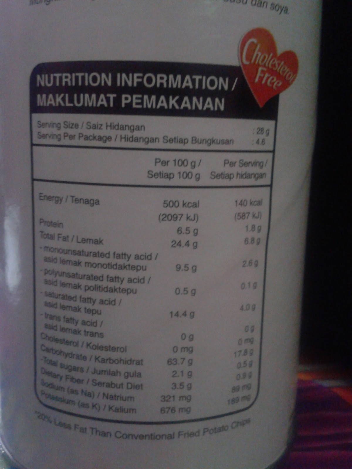 malaysiafoodinformation Nutrition information Mister Potato Rice