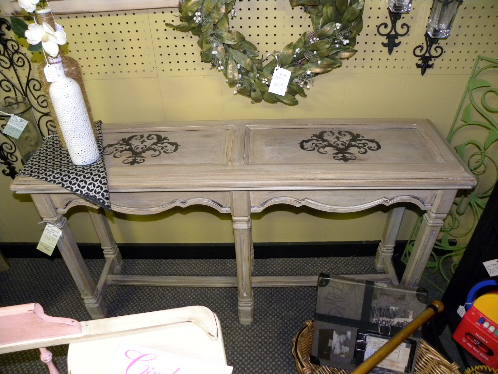 Stunning Sofa Table....Perfectly Distressed Damask Rewind Designs