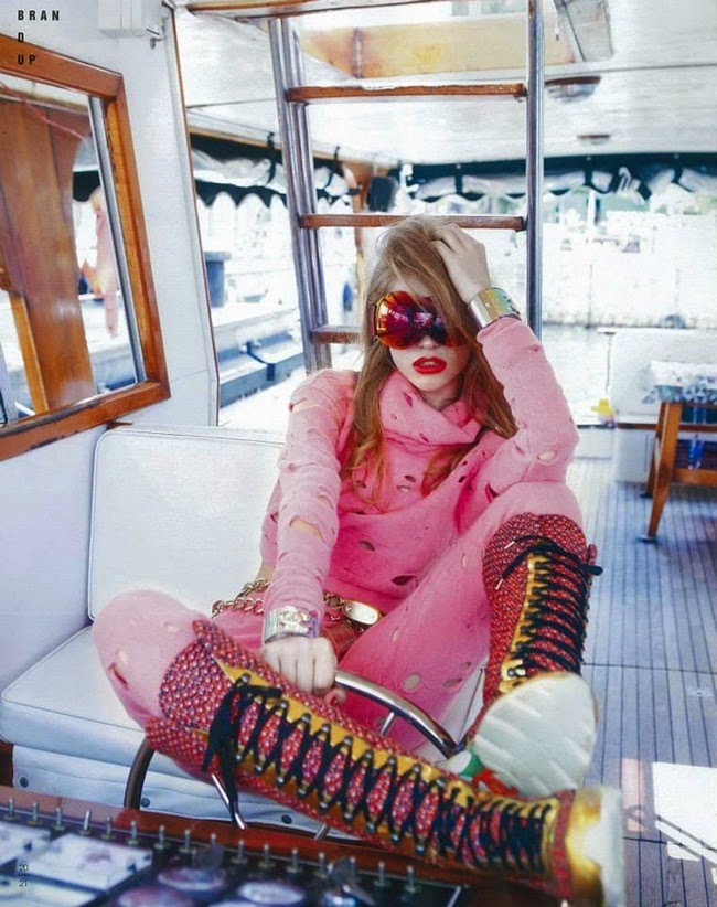 Ketchup Magazine HK September 2014, Masha Radkovska Chanel 2014 AW Pink Cropped Top and Matching Leggings with Cutouts