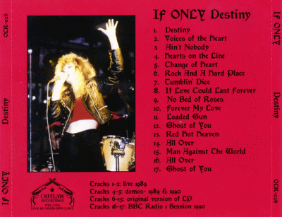IF ONLY (Jackie Bodimead) - Destiny (1989-90) back cover