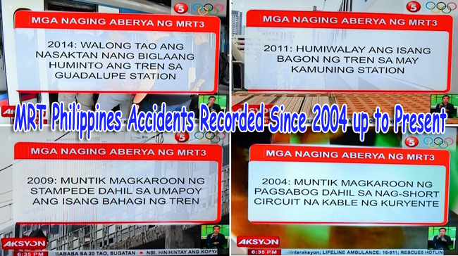 MRT Philippines Accidents Recorded Since 2004 up to Present MRT Philippines Accidents Recorded Since 2004 up to Present