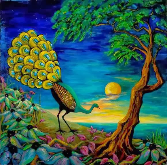 Gambar Lukisan Bunga dan Pohon