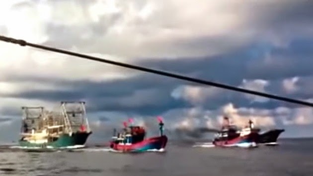 巨大な中国船が後ろから体当たり  ベトナムの漁船は沈む
