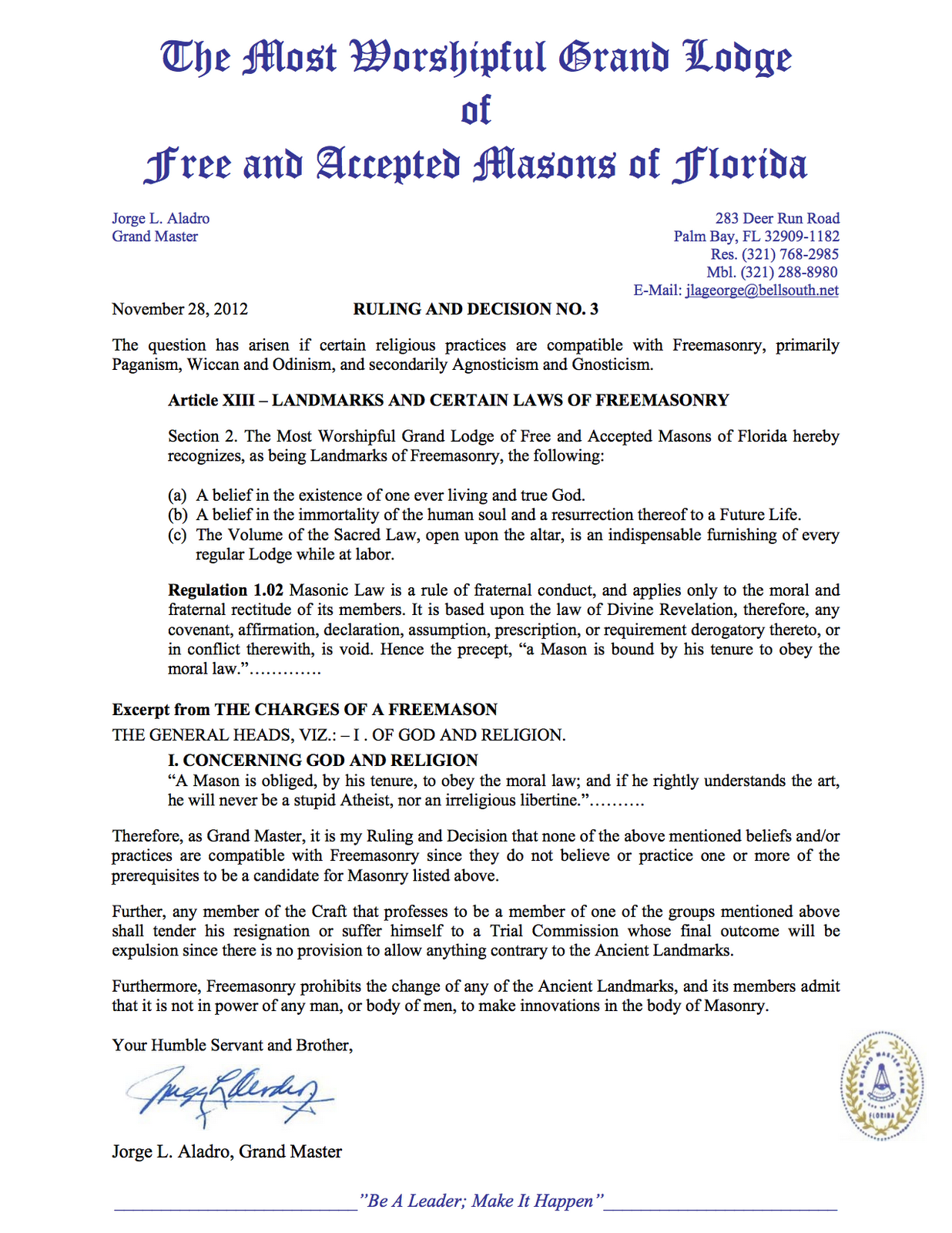 The Relevant Mason An Open Letter To The Grand Master Of Florida