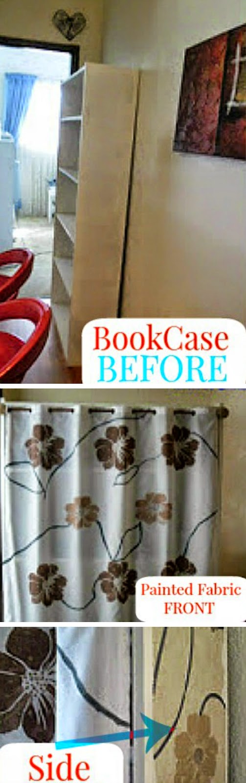 Wallpaper-Fabric Painted Craft Storage ~ How to turn a bookcase into a Craft Storage with matching sides and front {painting fabric using wallpaper} #FabricPainting #CraftStorage Wallpaper-Fabric Painted Craft Storage ~ How to turn a bookcase into a Craft Storage with matching sides and front {painting fabric using wallpaper} #FabricPainting #CraftStorage