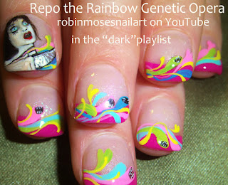 Blind Meg Nails, repo the genetic opera, repo the genetic opera nails, alien nails, rainbow explosion nails, amazing creepy nails, worm nails,  
