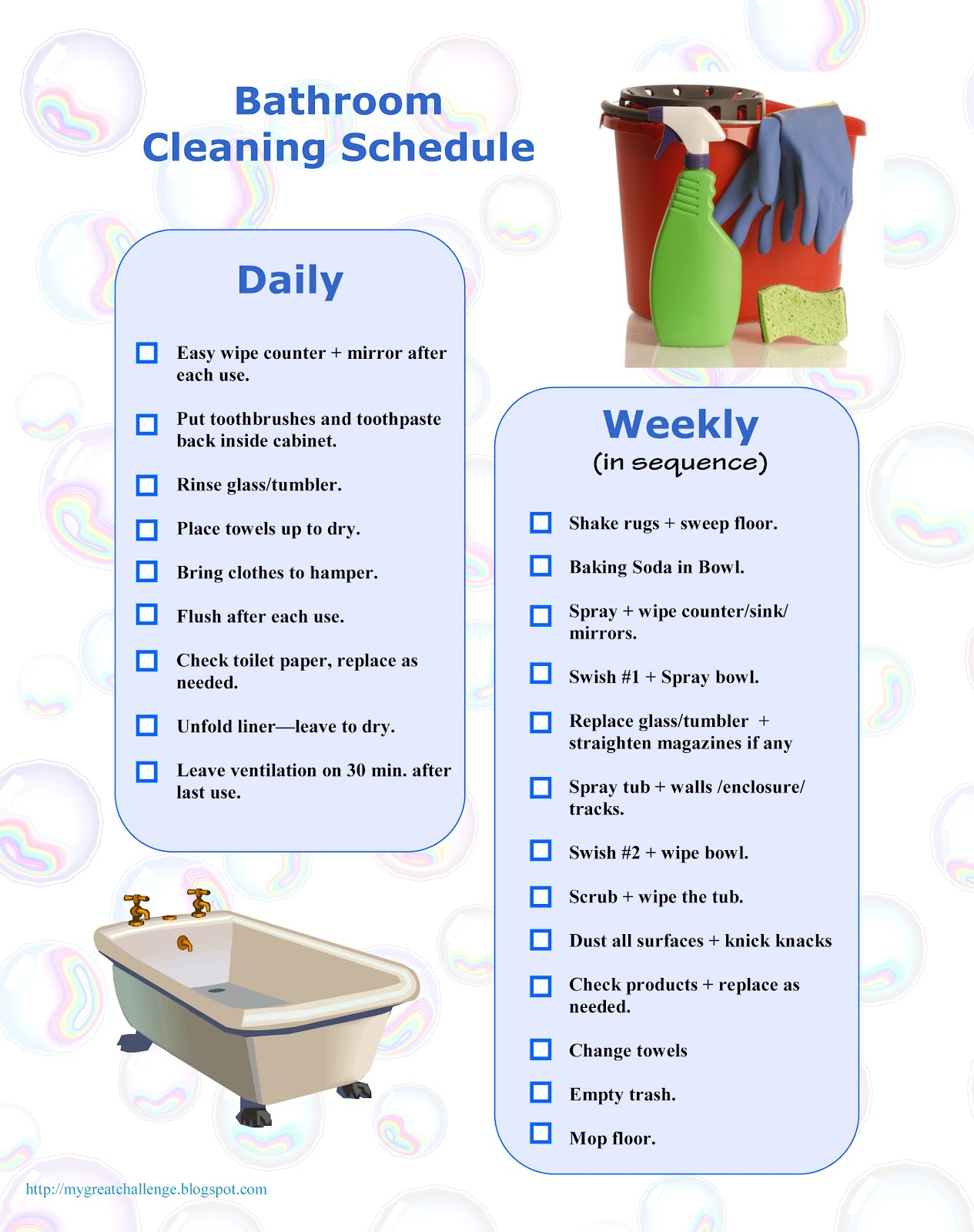 Bathroom Cleaning Chart