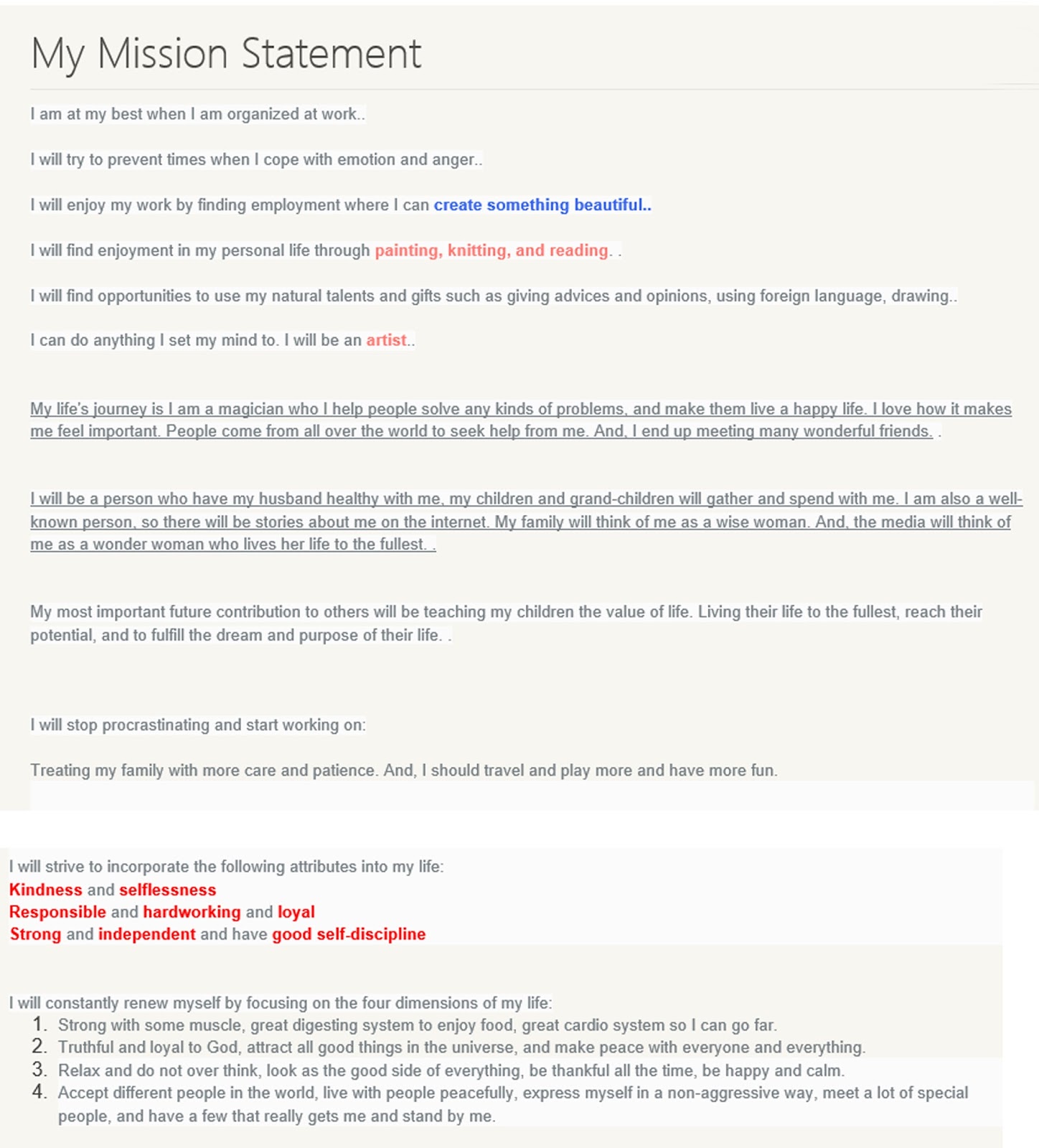 create personal mission statement