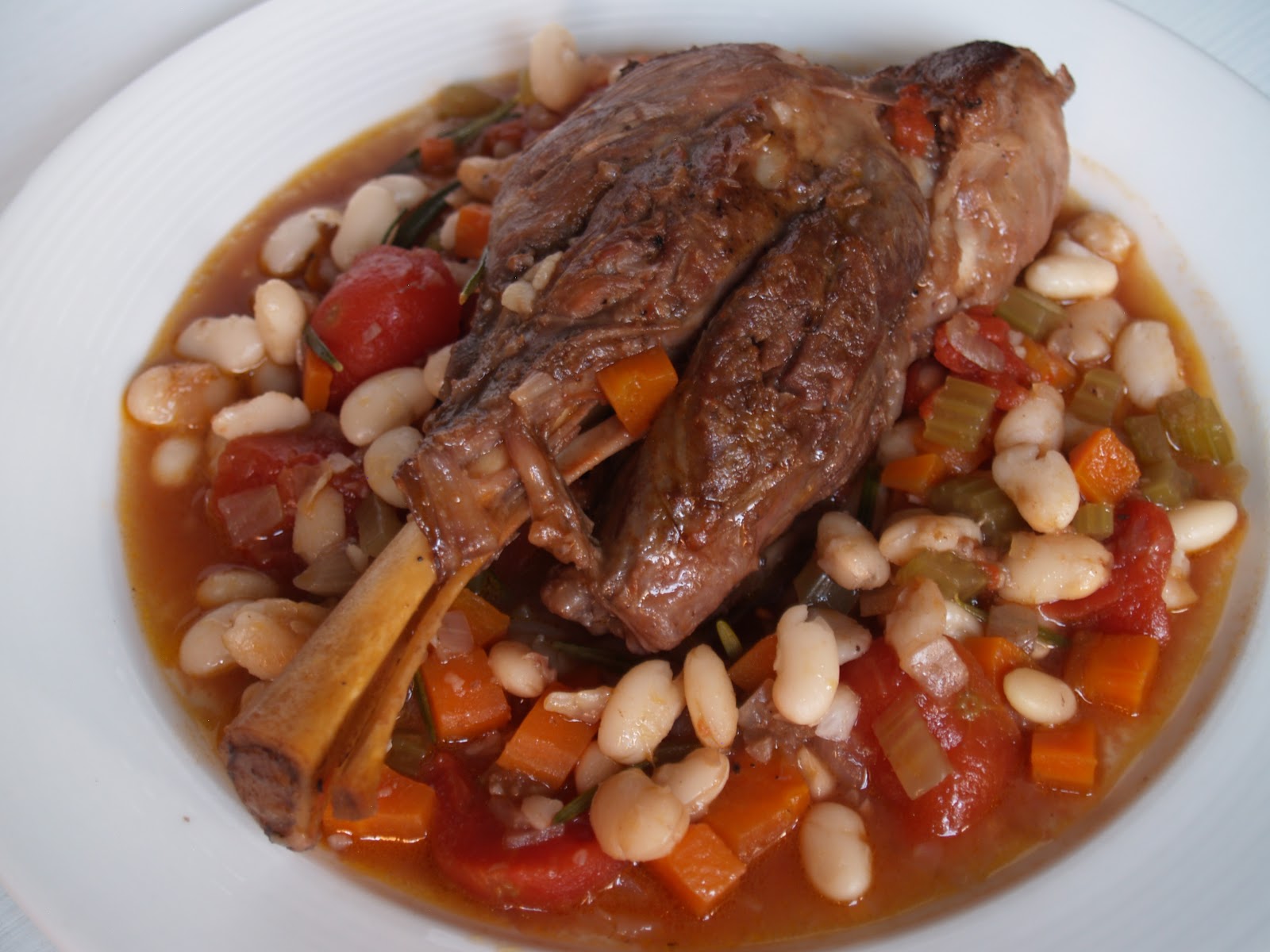 Persimmon and Peach Braised Lamb Shanks with White Beans & Rosemary