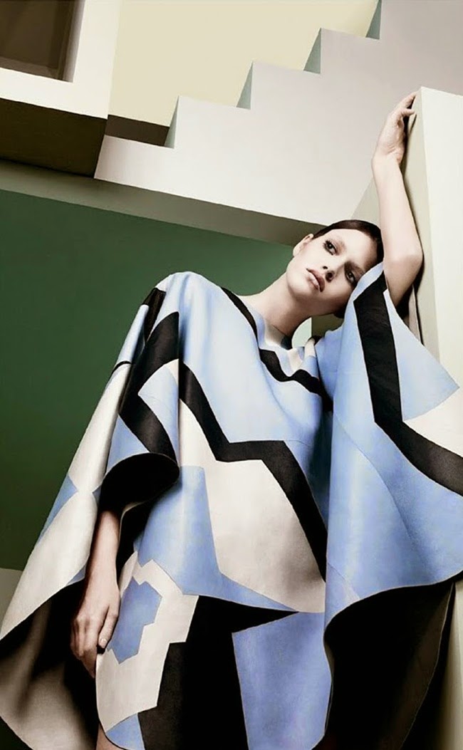 Vogue Italia July 2014, Vanessa Moody Tod's 2014 AW Light Blue Graphic Cape Editorials