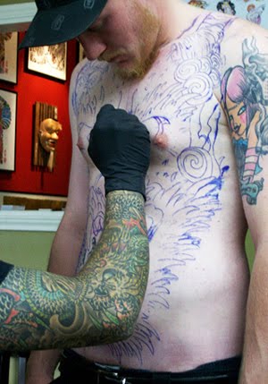 It serves as a design outline for the tattoo artist A tattoo stencil 